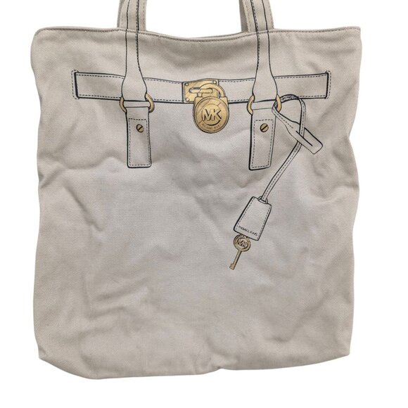 Michael Kors Hamilton Trompe L'oeil Tote Bag Womens Khaki Canvas Soft Fold Up - Picture 3 of 12